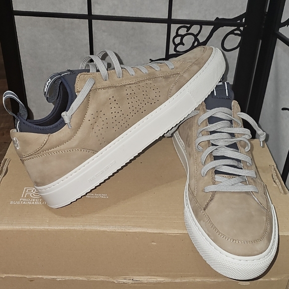 P448 Beige Soho Leather Sneakers Shoes Size 10.5 New Made In Italy - Picture 9 of 11
